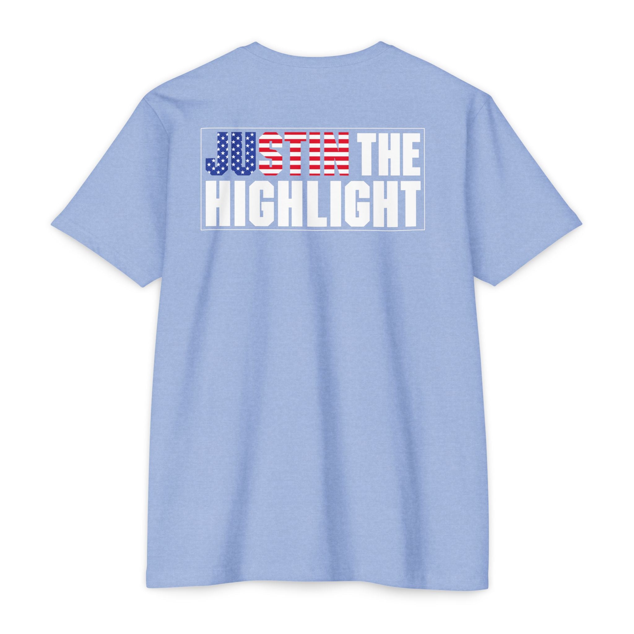 Patriotic "Just the Highlight" Graphic Tee - American Flag Back Print