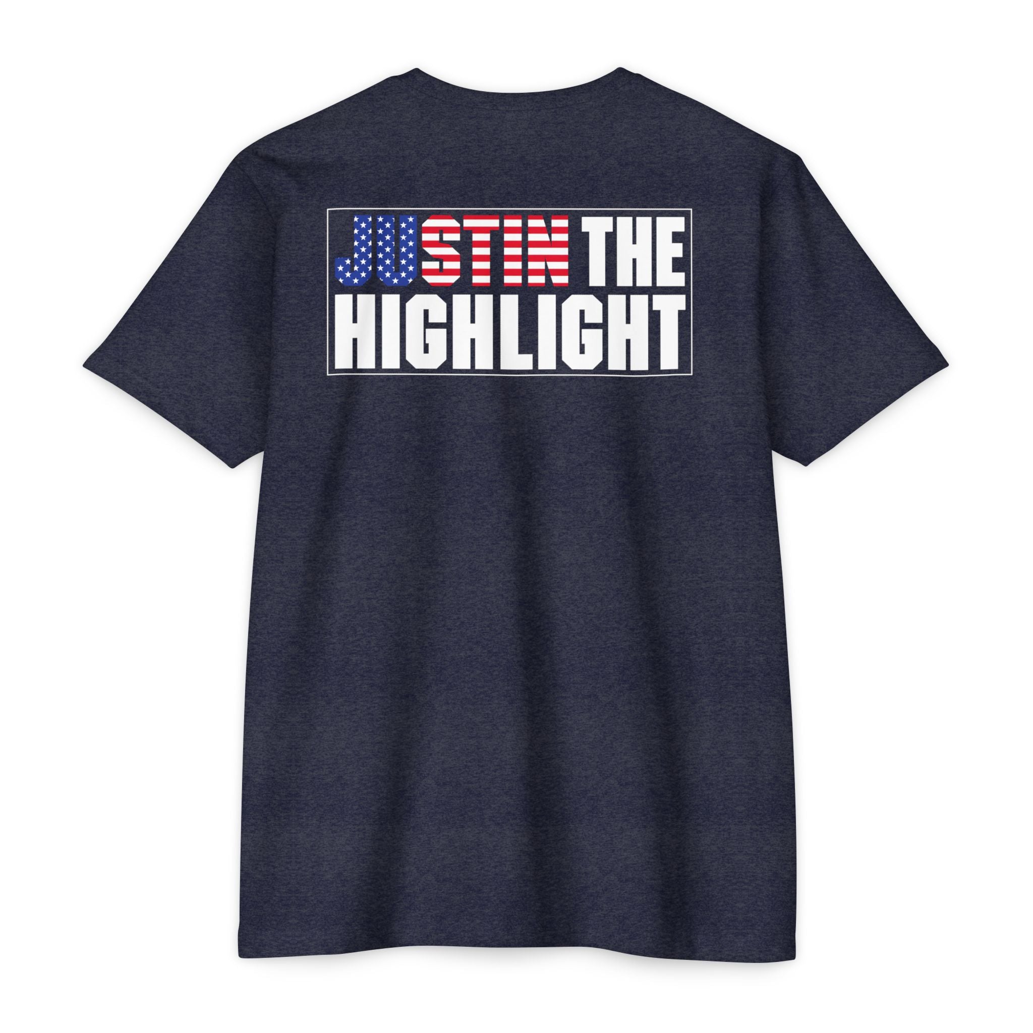Patriotic "Just the Highlight" Graphic Tee - American Flag Back Print