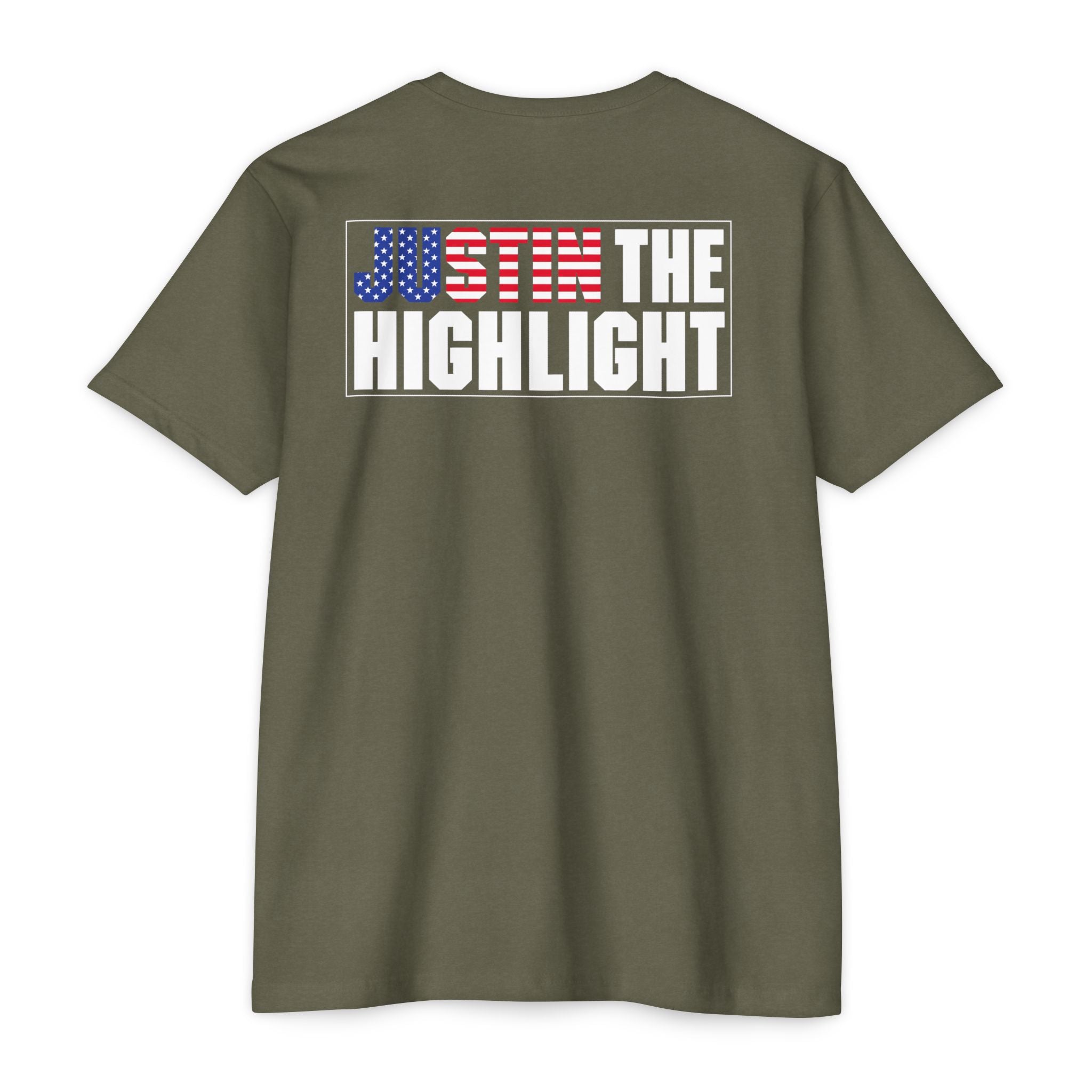 Patriotic "Just the Highlight" Graphic Tee - American Flag Back Print