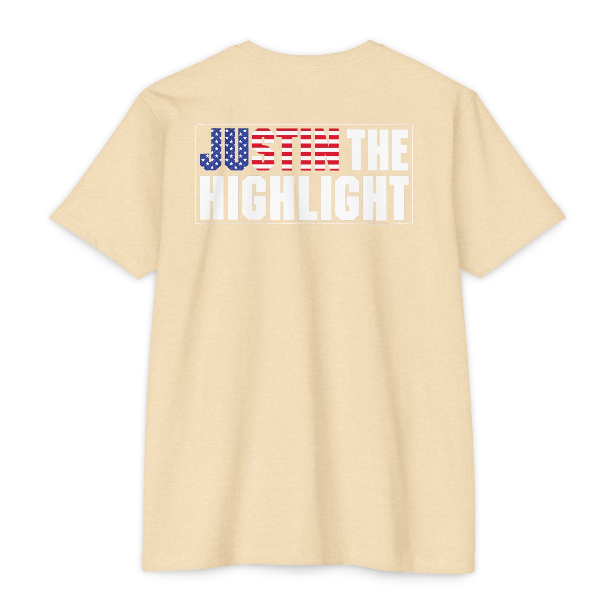 Patriotic "Just the Highlight" Graphic Tee - American Flag Back Print