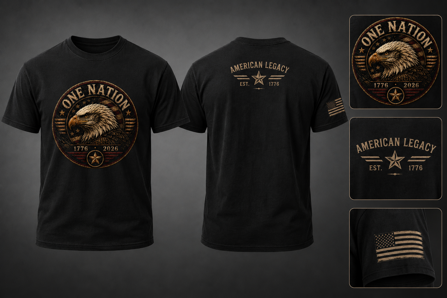 One Nation Eagle T‑Shirt — American Legacy 1776 Vintage Patriotic Tee