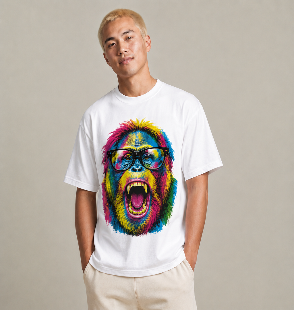 Colorful Screaming Monkey T-Shirt — Retro Neon Ape Graphic Tee