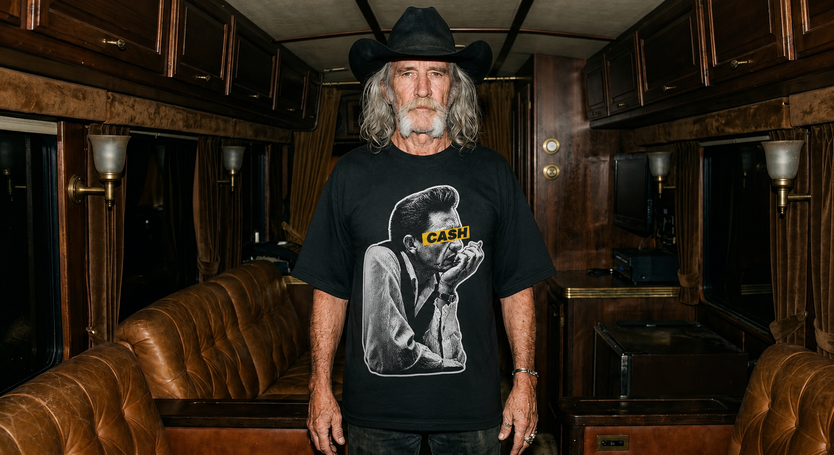 Country Cash Graphic T‑Shirt — Vintage Harmonica Player Tee