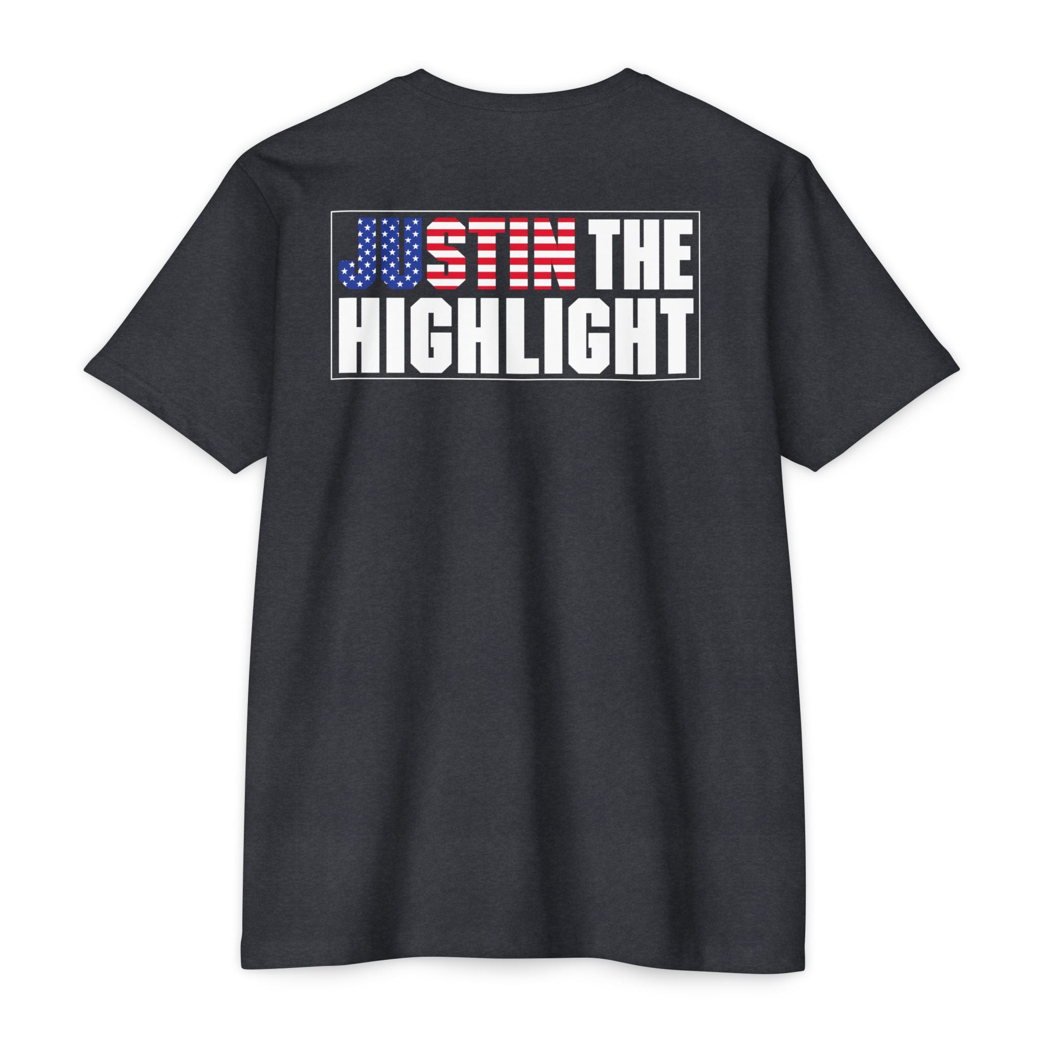 Patriotic "Just the Highlight" Graphic Tee - American Flag Back Print