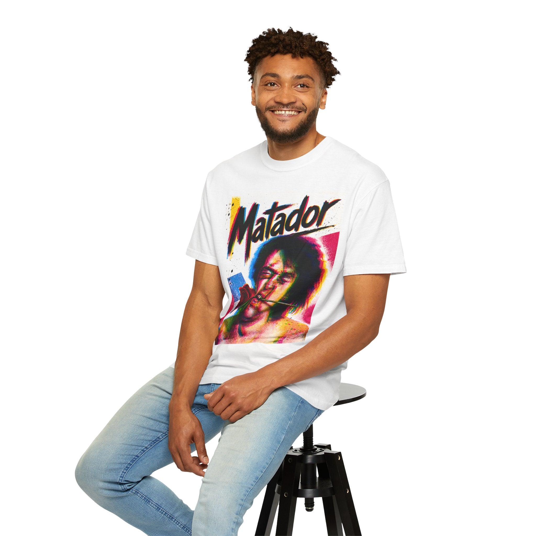 T-Shirt — 'Matador' Retro Pop Art Tee with Rose Graphic