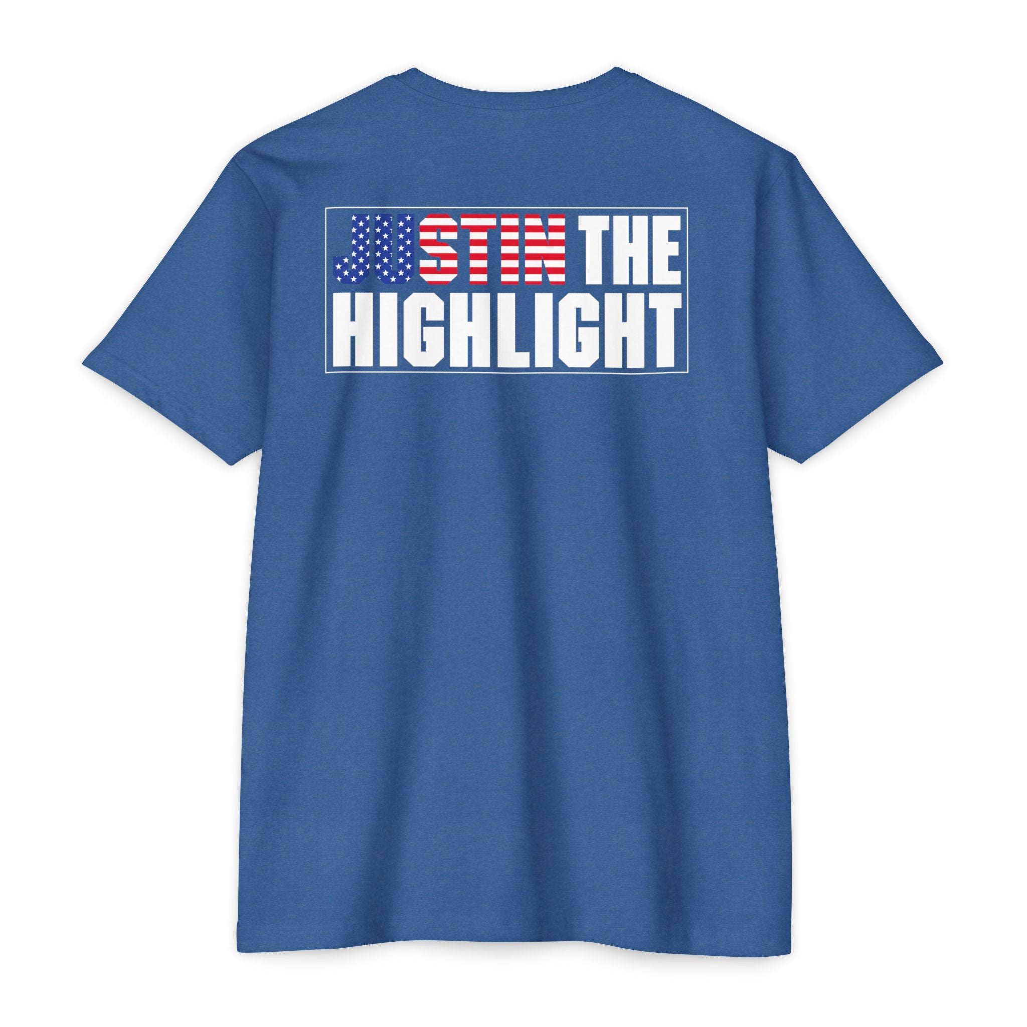 Patriotic "Just the Highlight" Graphic Tee - American Flag Back Print