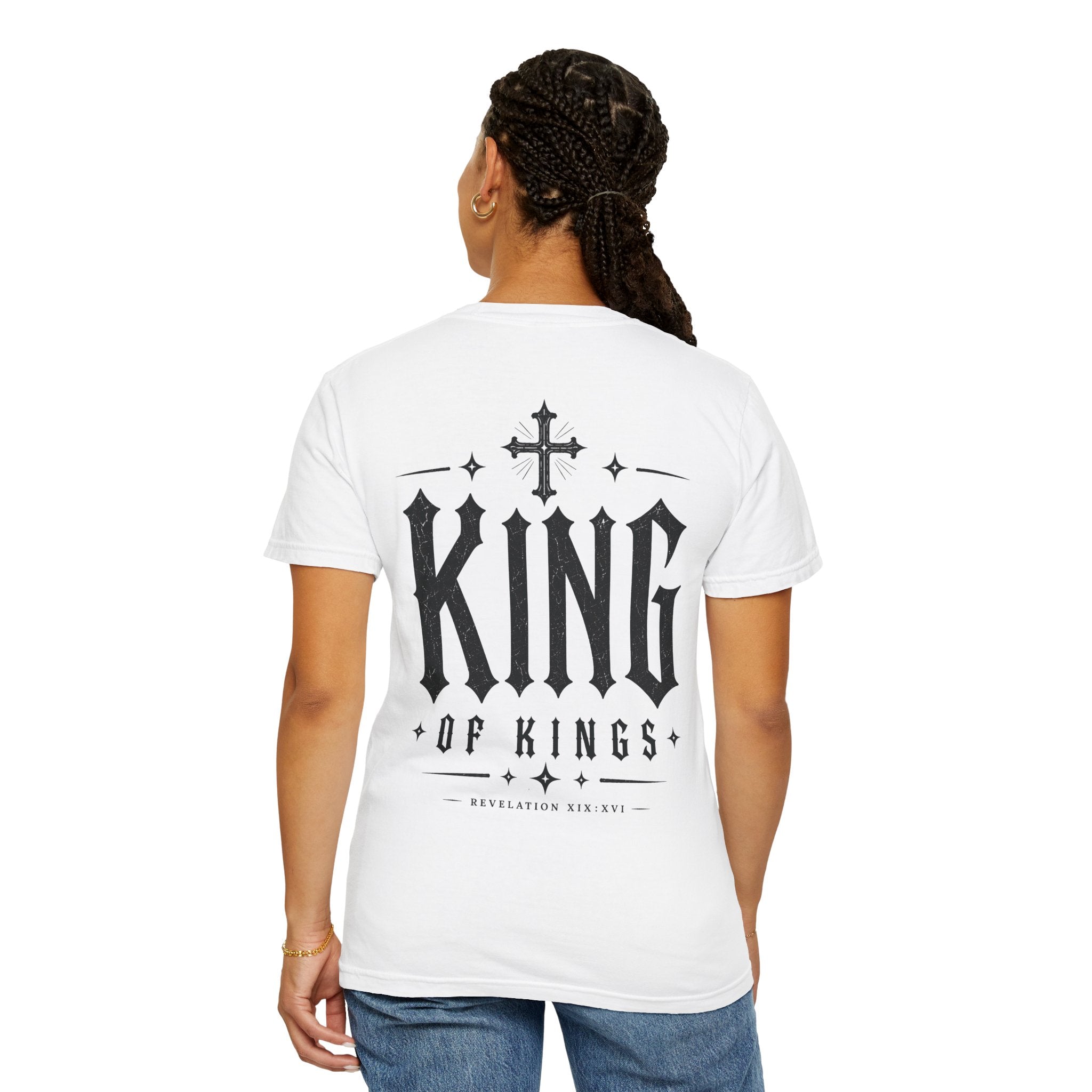King of Kings T‑Shirt — Cross Back Graphic Christian Faith Tee