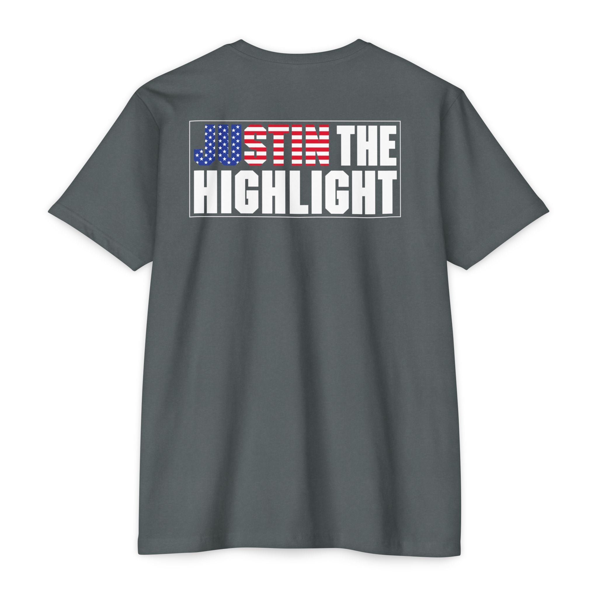 Patriotic "Just the Highlight" Graphic Tee - American Flag Back Print