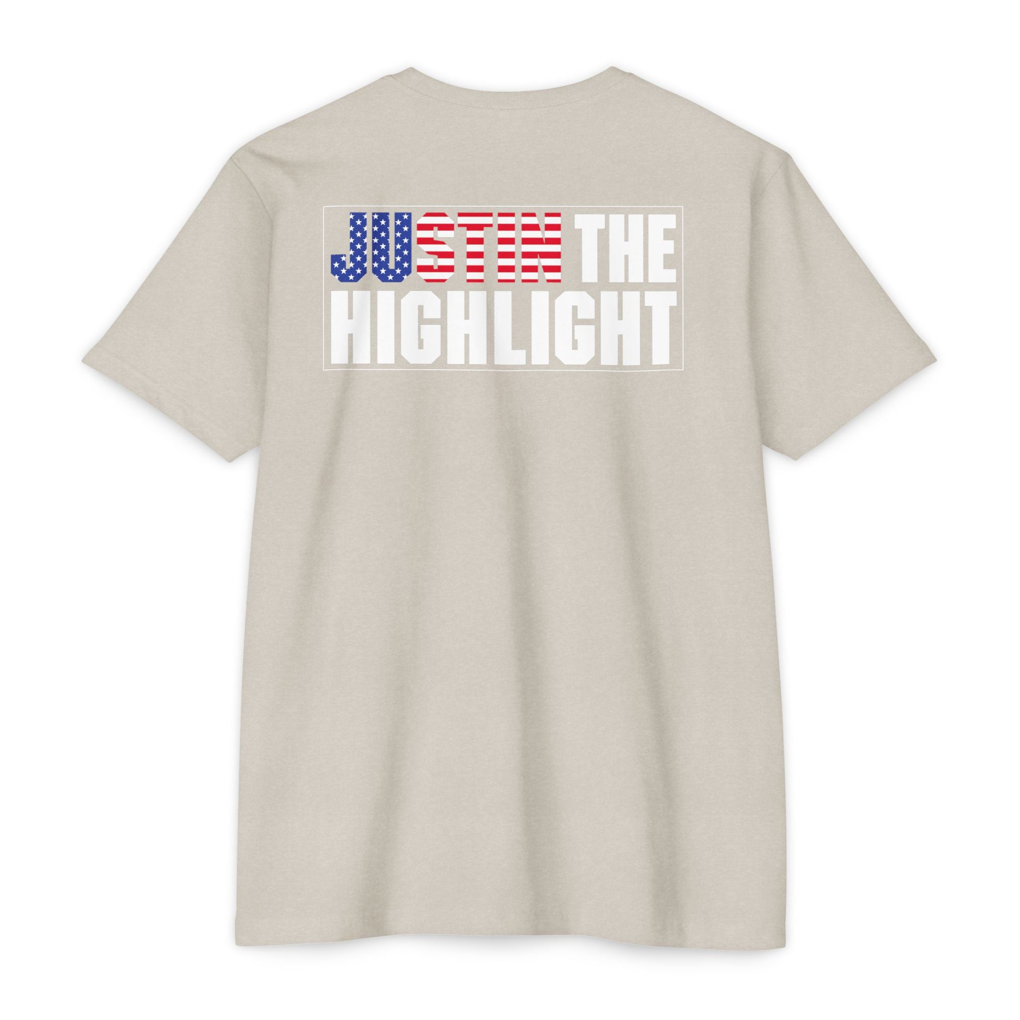 Patriotic "Just the Highlight" Graphic Tee - American Flag Back Print