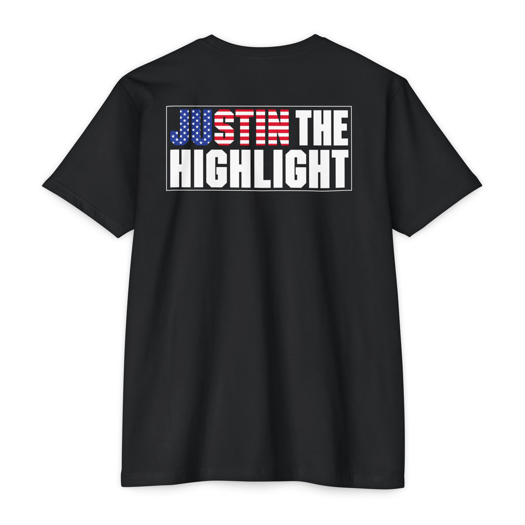 Patriotic "Just the Highlight" Graphic Tee - American Flag Back Print